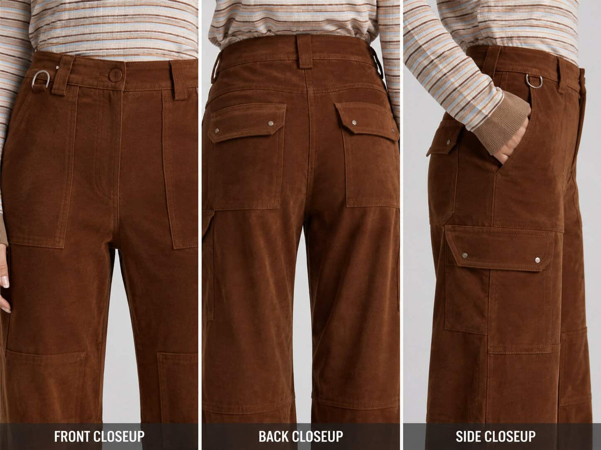 Camel Suede Leather Workwear Pants