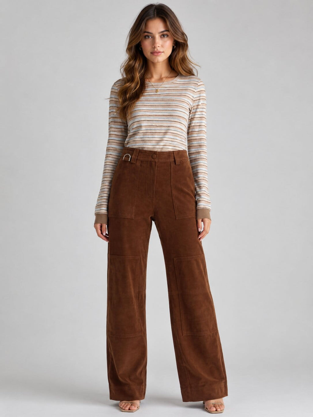 Camel Suede Leather Workwear Pants