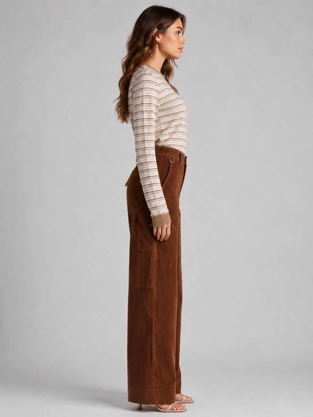 Camel Suede Leather Workwear Pants