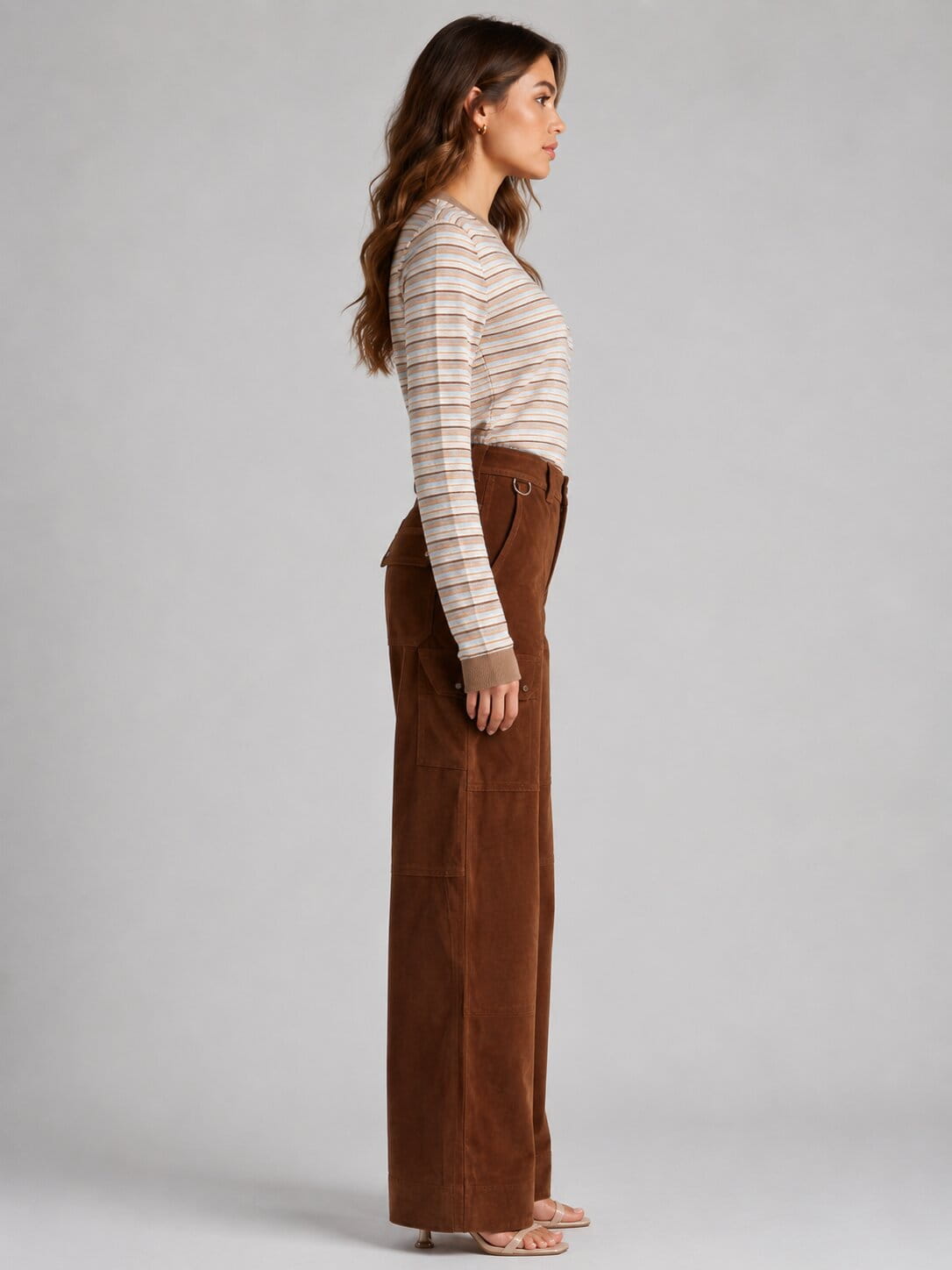 Camel Suede Leather Workwear Pants