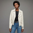 Women's White Leather Moto Jacket