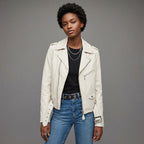 Women's White Leather Moto Jacket