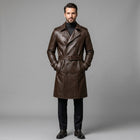 Men's Chocolate Brown Leather Trench Coat - Leather Outlet