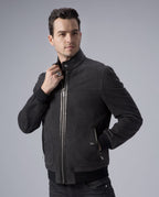 Charcoal Suede Bomber Jacket Leather Racer Jacket