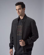 Charcoal Suede Bomber Jacket Leather Racer Jacket