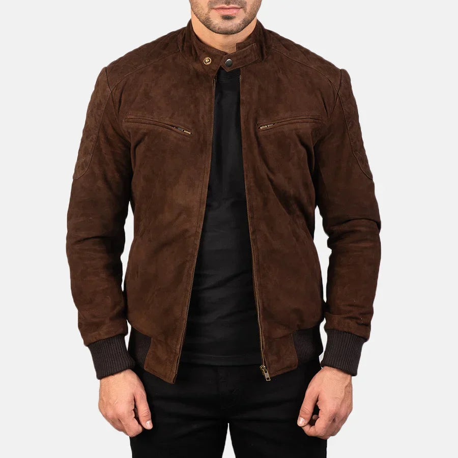 Charcoal Brown Suede Biker Jacket For Men’s
