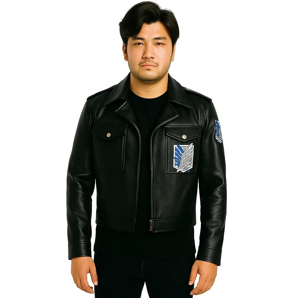Mens Attack On Titan Cosplay Leather Jacket