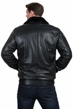 Stealth Squadron Black Leather Bomber Jacket – Aviator Fur Collar