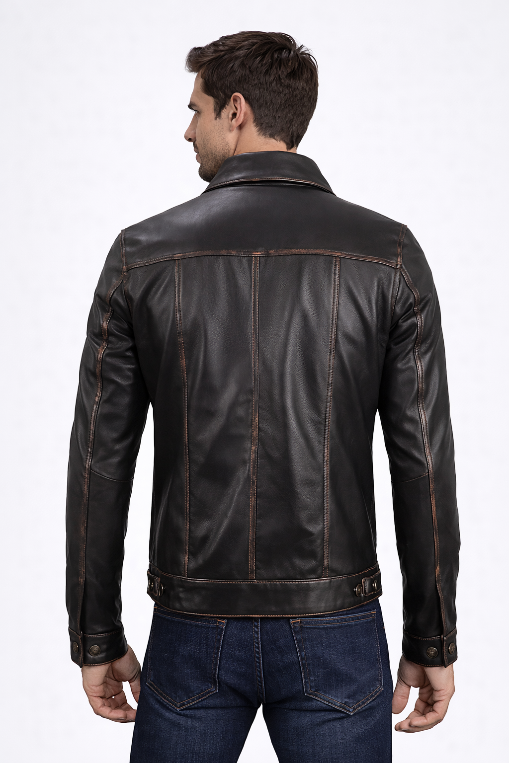 Men's Black Moto Trucker Leather Jacket