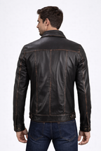Men's Black Moto Trucker Leather Jacket