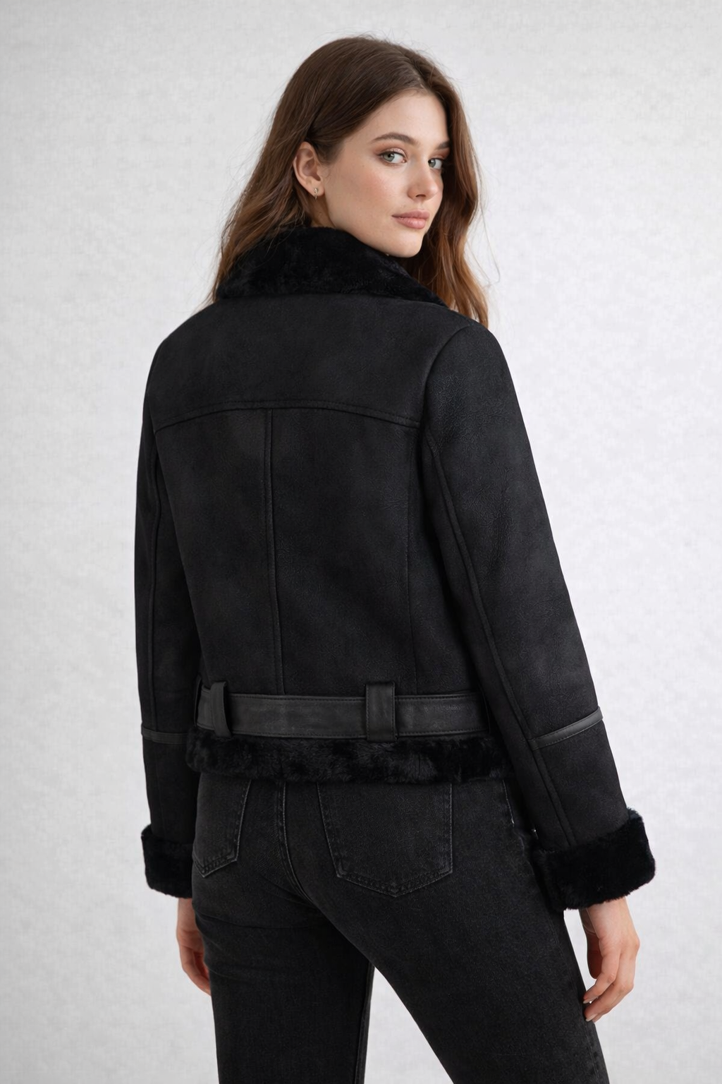 Women's Black Aviator Leather Jacket - Leather Outlet