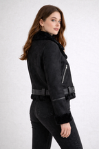 Women's Black Aviator Leather Jacket - Leather Outlet
