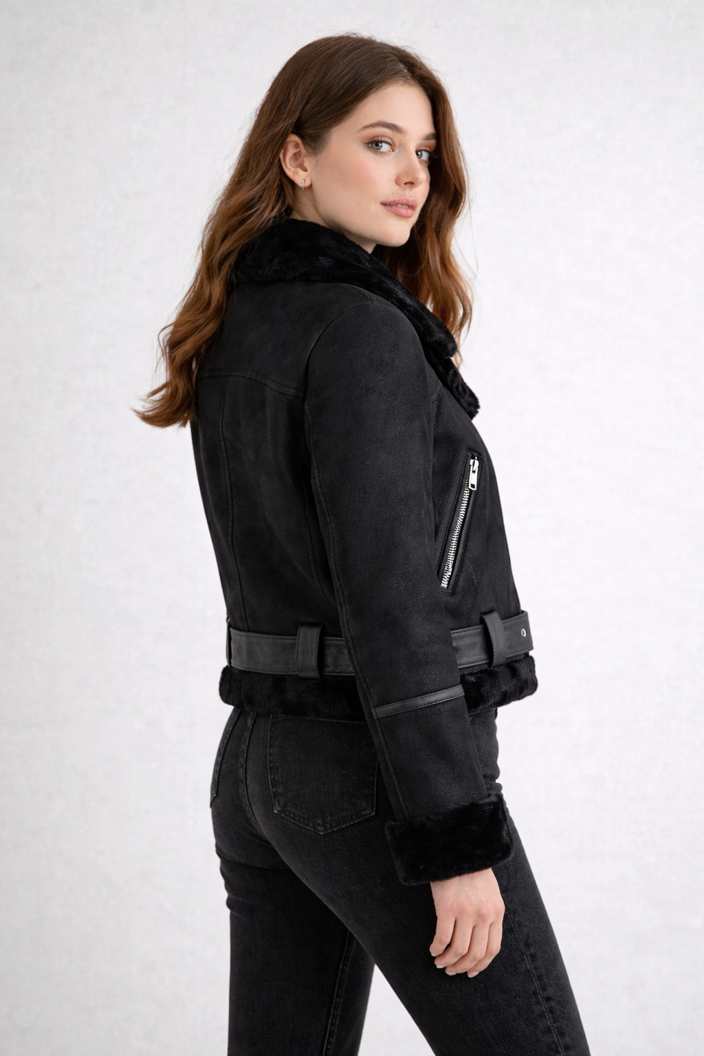 Women's Black Aviator Leather Jacket - Leather Outlet