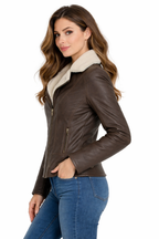 Women's Biker Shearling Leather Jacket - Leather Outlet