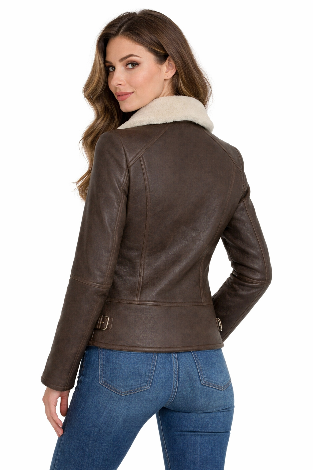 Women's Biker Shearling Leather Jacket - Leather Outlet