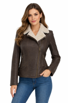 Women's Biker Shearling Leather Jacket - Leather Outlet