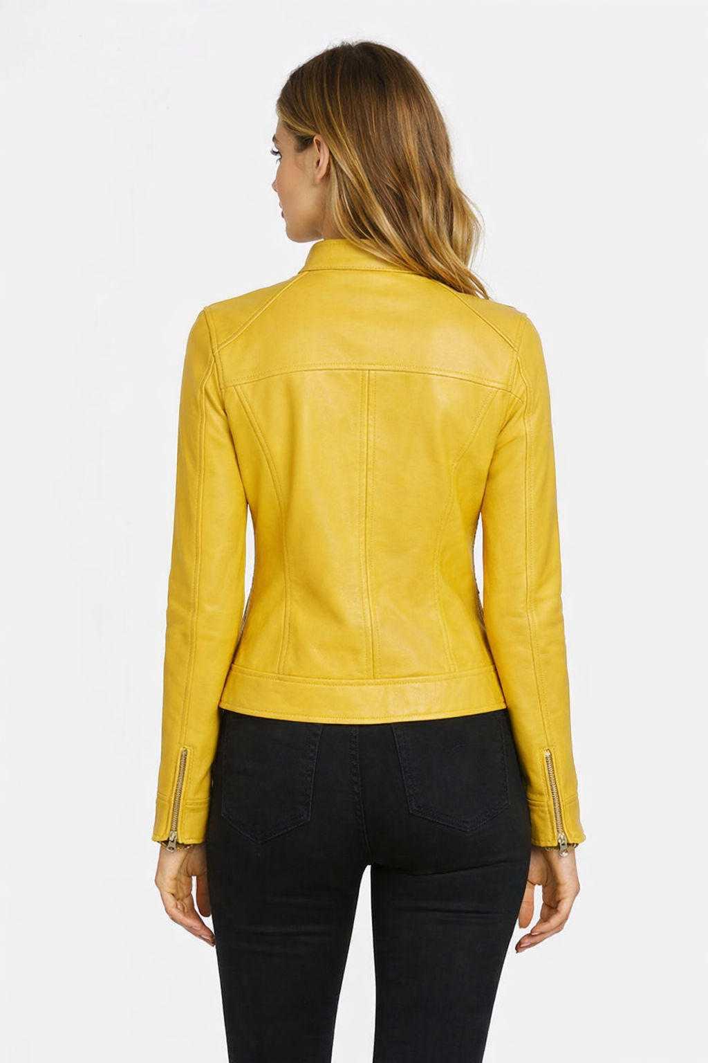 Women’s Yellow Sheepskin Cafe Racer Leather Jacket