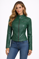 Women’s Green Cafe Racer Leather Jacket