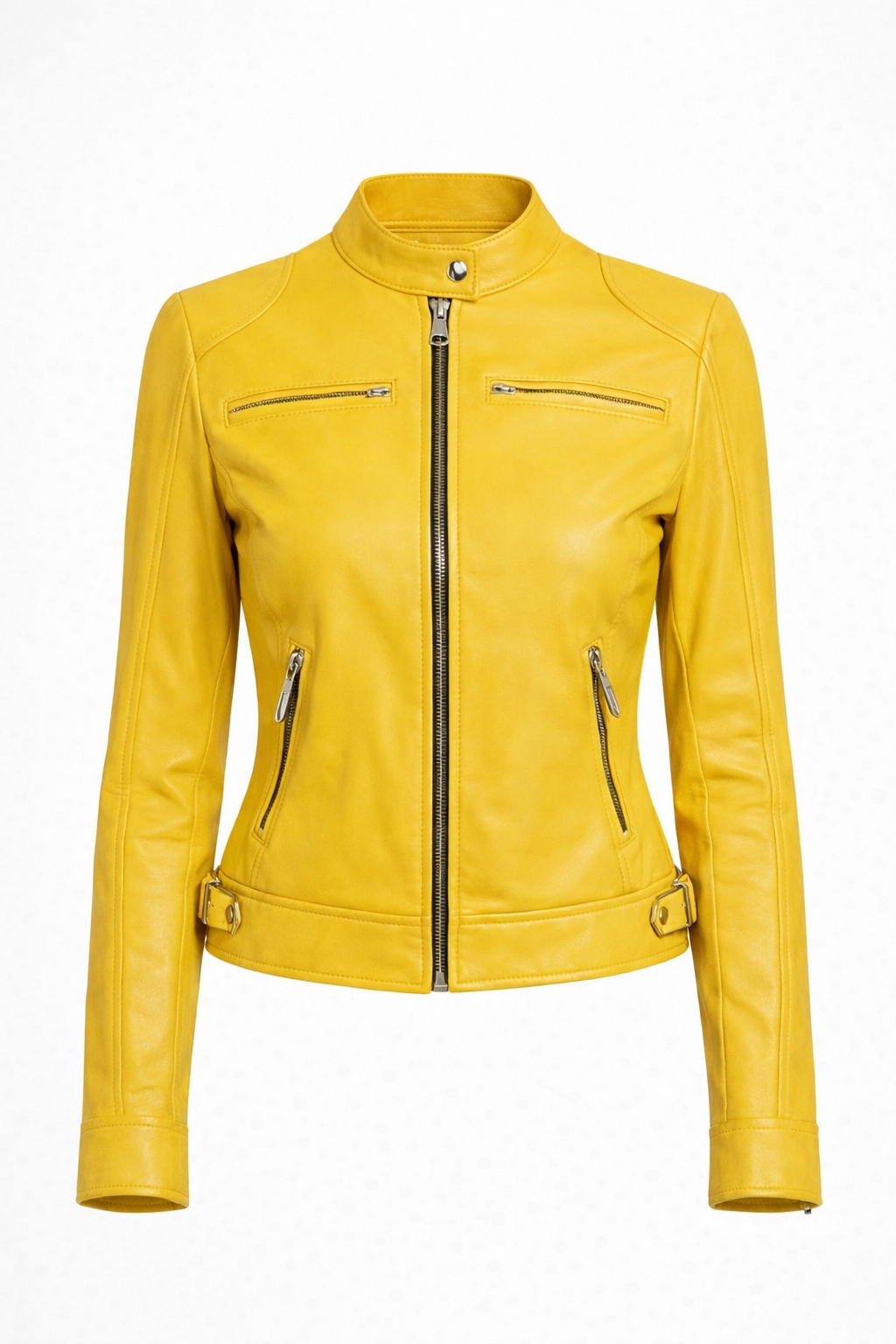Women’s Yellow Sheepskin Cafe Racer Leather Jacket