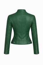 Women’s Green Cafe Racer Leather Jacket