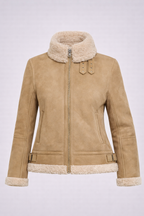 Women's Light Beige Lambskin Aviator Jacket