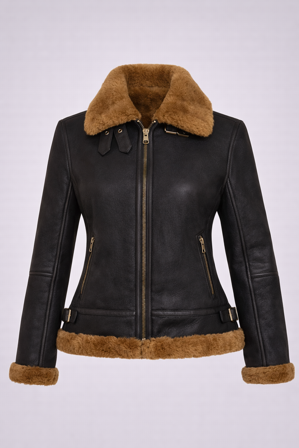 Women’s Tressano Black Real Shearling Aviator Jacket