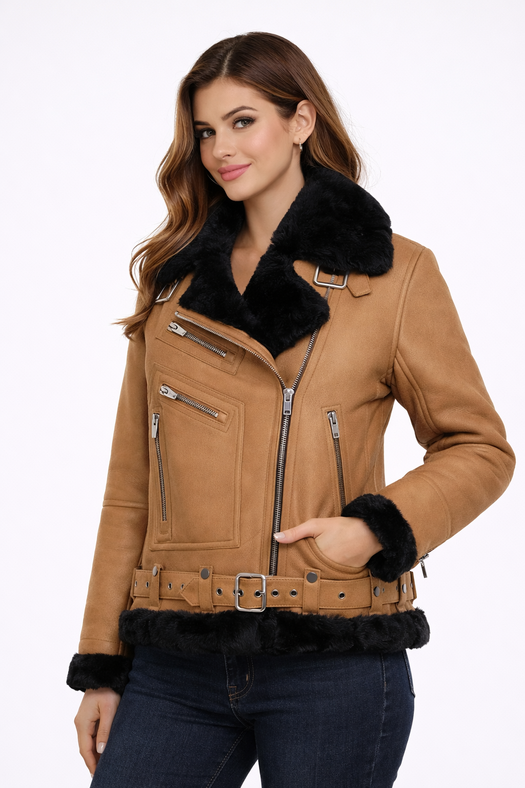Women’s Moya Aviator Tan Leather Jacket