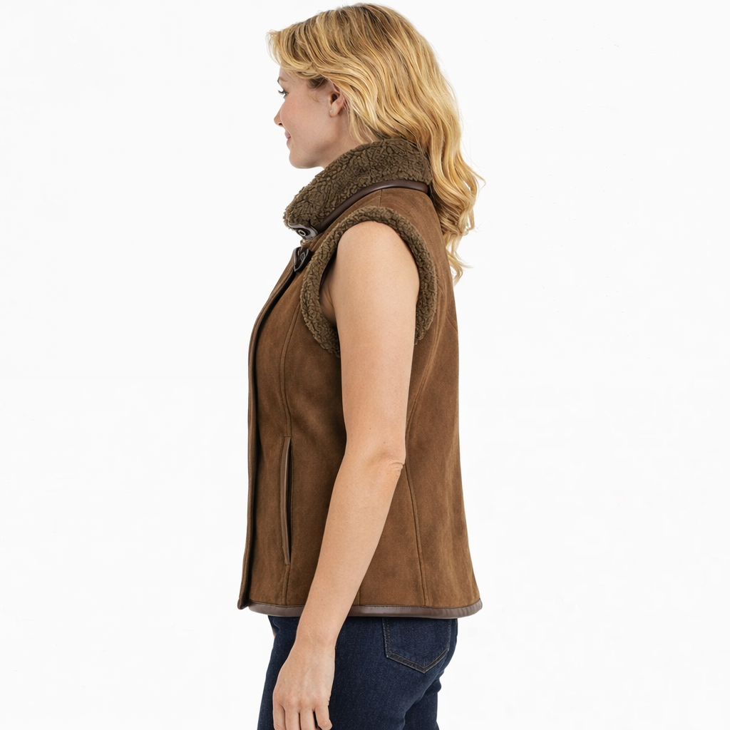 Women’s Isabel Marant Alime Brown Suede Shearling Vest