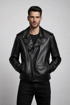 Men's Black Zipper Biker Leather Jacket