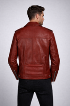 Men's Red Biker Leather Jacket