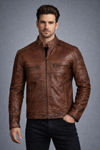 Men's Distressed Brown Motorcycle Leather Jacket