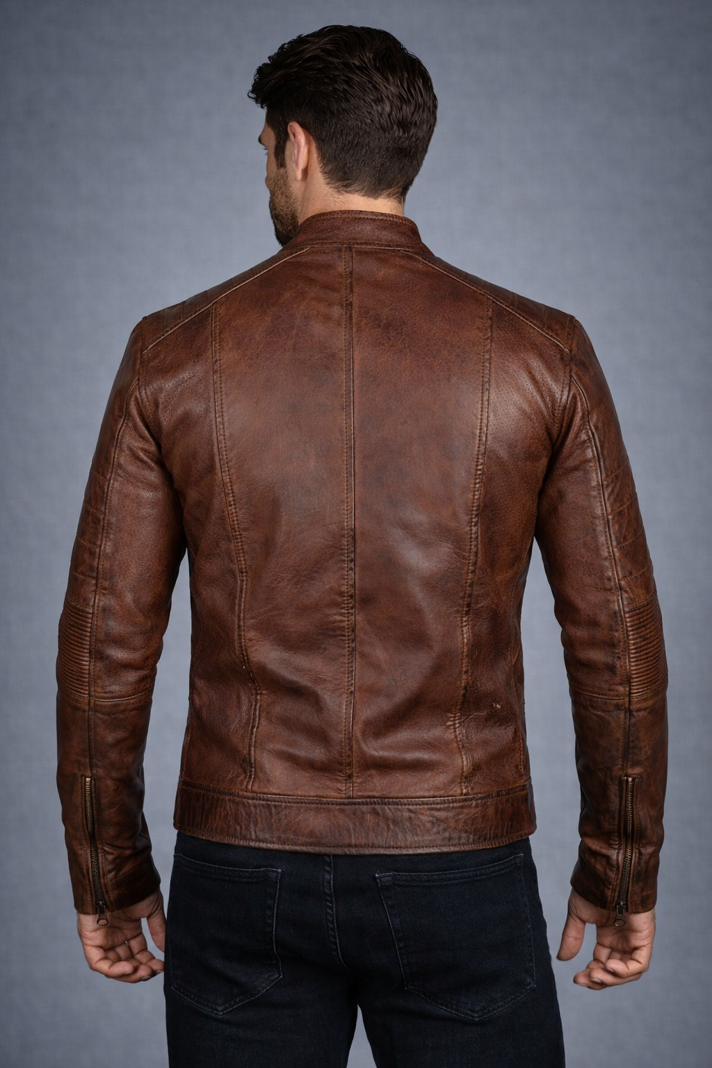 Men's Distressed Brown Motorcycle Leather Jacket