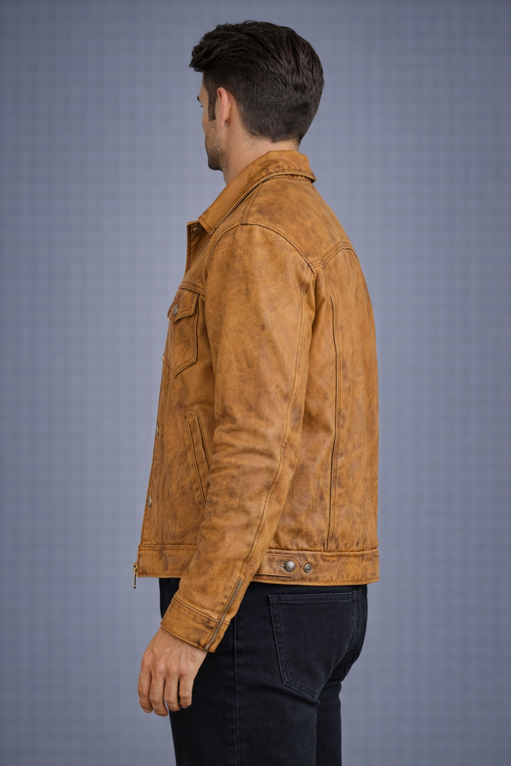 Men's Brown Four Pocket Distressed Leather Jacket