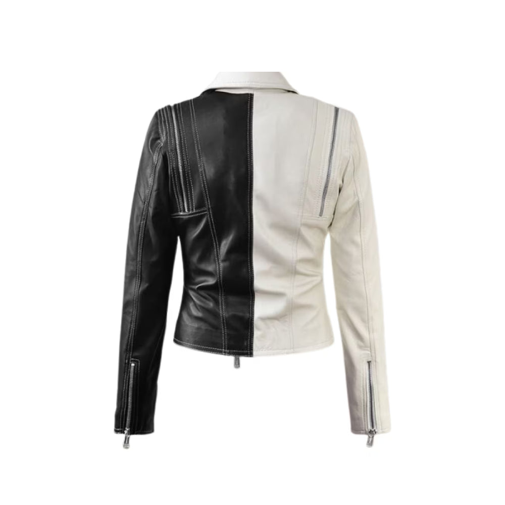 Chic Black & White Women's Leather Jacket