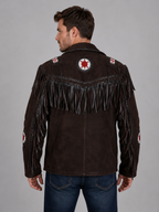 Chocolate Brown Leather Jacket with Fringe Details - Bold Look