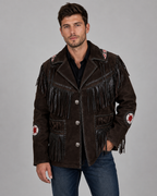 Chocolate Brown Leather Jacket with Fringe Details - Bold Look