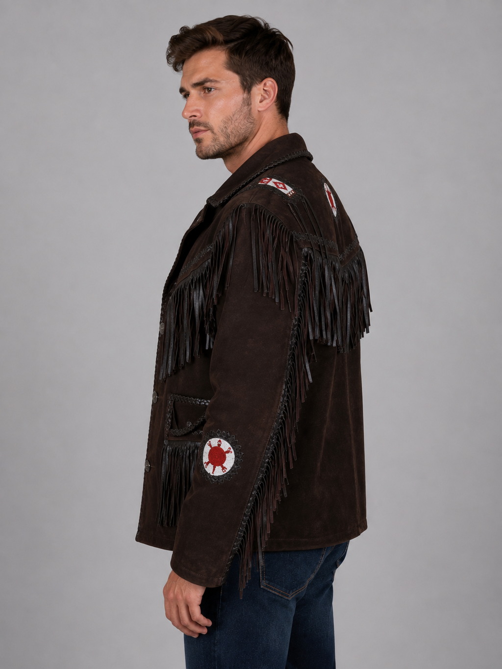 Chocolate Brown Leather Jacket with Fringe Details - Bold Look