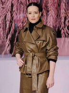 PFW 2026 Claire Foy Brown Leather Jacket