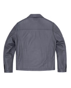 Classic Zip-up Leather Trucker Jacket Grey