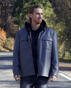 Classic Zip-up Leather Trucker Jacket Grey