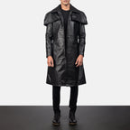 Mens Classic Black Cowhide Leather Duster Coat