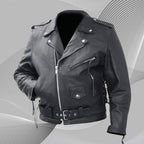 Classic Motorcycle Jacket Solid Genuine Cowhide Black Leather Coat