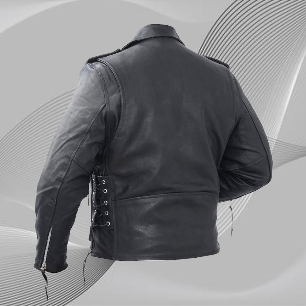 Classic Motorcycle Jacket Solid Genuine Cowhide Black Leather Coat
