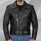 Classic Motorcycle Jacket Solid Genuine Cowhide Black Leather Coat