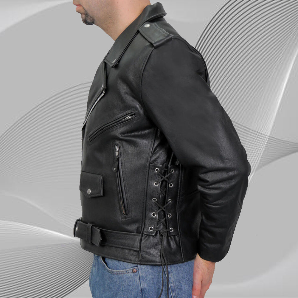 Classic Motorcycle Jacket Solid Genuine Cowhide Black Leather Coat