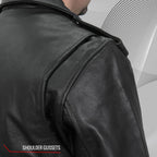 Classic Motorcycle Jacket Solid Genuine Cowhide Black Leather Coat