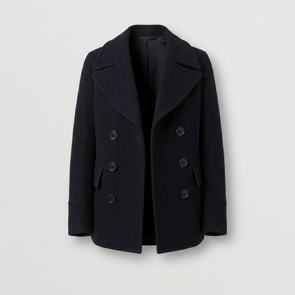 Men’s Dark Blue Wool Navy Peacoat – Classic Double Breasted Winter Coat