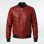 Men’s Red Lambskin Leather Bomber Jacket – Slim Fit Fashion Aviator Coat