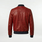 Men’s Red Lambskin Leather Bomber Jacket – Slim Fit Fashion Aviator Coat