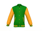 Dark Green Varsity Letterman Jacket with Gold Sleeves